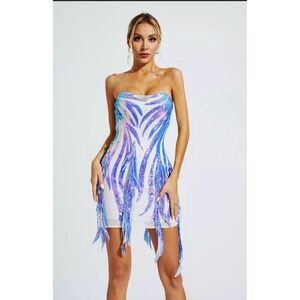 Catchall Salem‎ Blue SPARKLY SEQUIN STRAPPY TASSEL MINI DRESS Fairy Core Size S